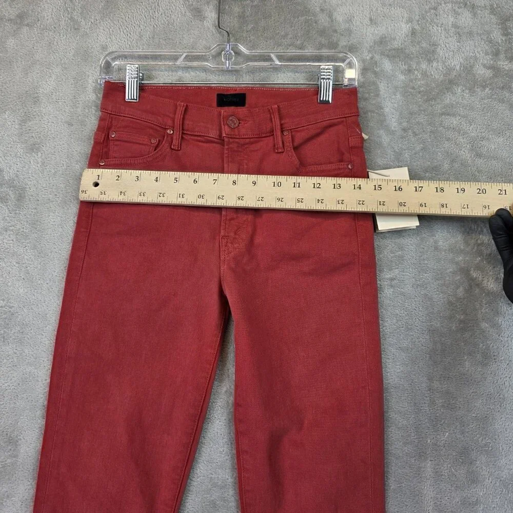 Mother Jeans Womens 26 Hot Rod Red Insider Crop Step Fray Raw Hem Flare Made USA - Picture 5 of 15
